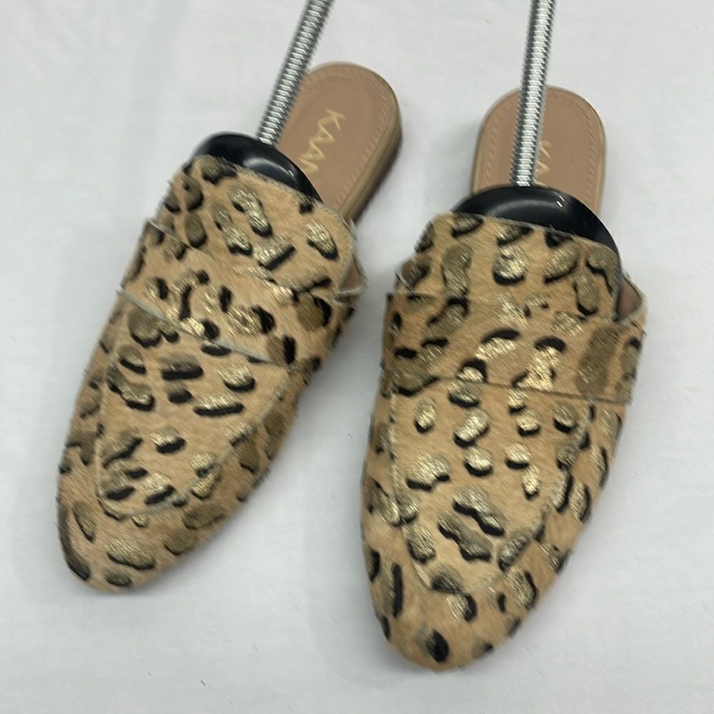 Kaanas Real Calf Fur Leopard Print Mules Size 6